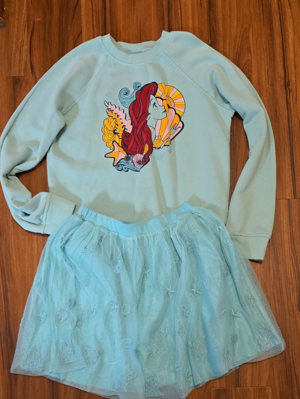 Hanna Andersson Disney Light Blue Mermaid Sweatshirt and Tulle Skirt
